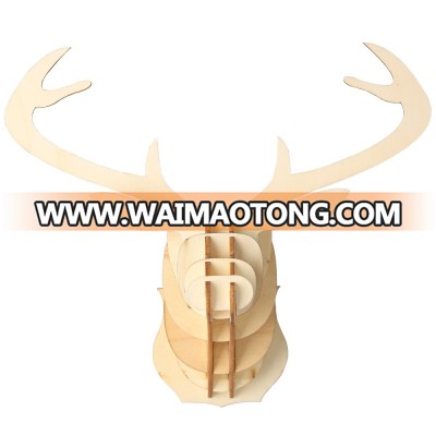 Christmas Wooden DIY Deer Head Pendant New Year Creative Wood Chip Assembly Elk DIY Ornaments Decorations for Home Outdoor Beige