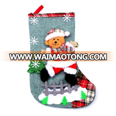 different personalized big red girl children Hot Sale White and green Animal Plush Christmas Stocking Wholesale Christmas stock