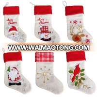 New Creative Socks Gift Bag 43cm Linen Embroidery Christmas Socks